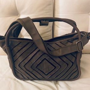 Gray leather crossbody/tote